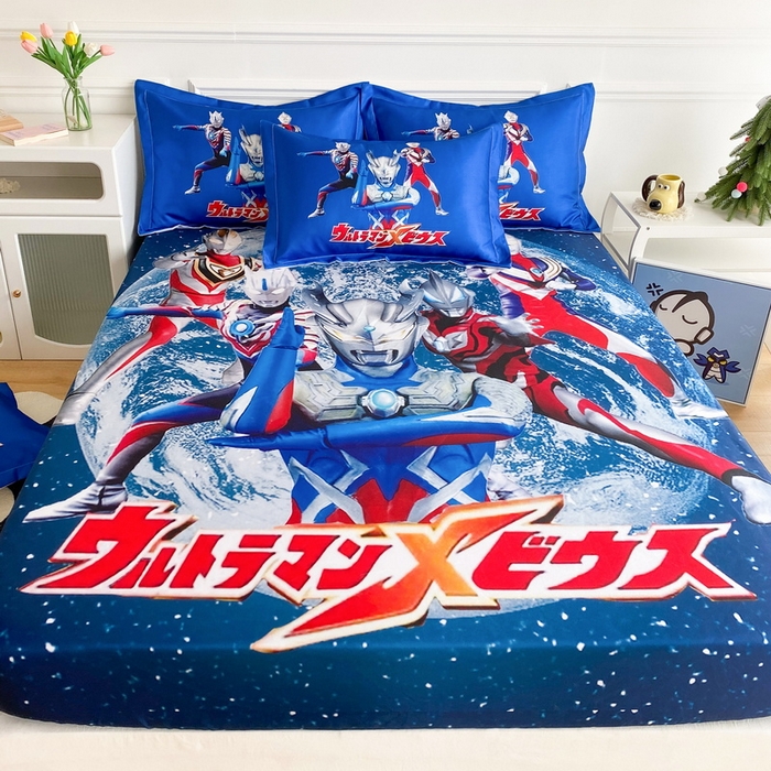 91家纺网 家纺一手货源 找家纺 一电 2025新款跨境电商外贸夏季卡通冰丝凉席床笠可水洗学生宿舍单人空调席子 奥特警卫队