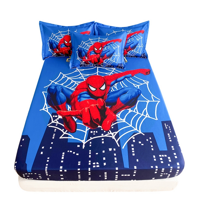 91家纺网 家纺一手货源 找家纺 一电 2025新款跨境电商外贸夏季卡通冰丝凉席床笠可水洗学生宿舍单人空调席子 蜘蛛侠