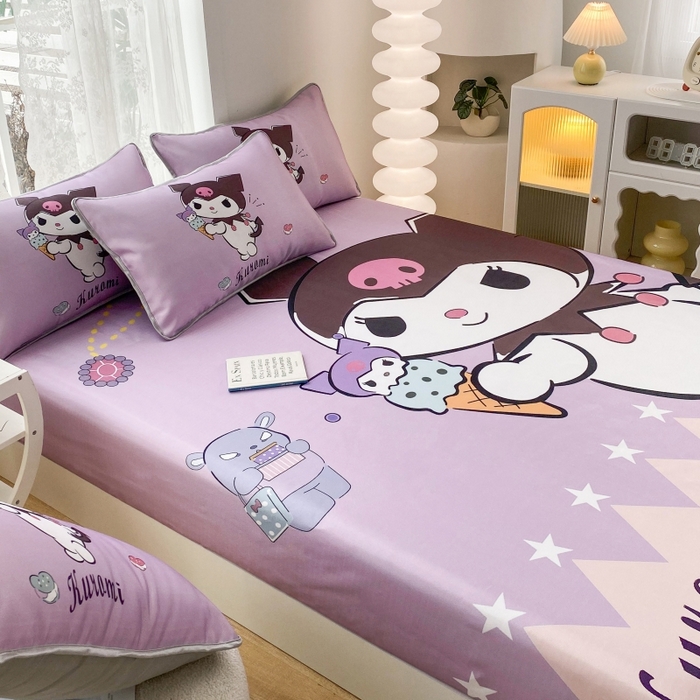 91家纺网 家纺一手货源 找家纺 一电 2025新款跨境电商外贸夏季卡通冰丝凉席床笠可水洗学生宿舍单人空调席子 甜筒库洛米