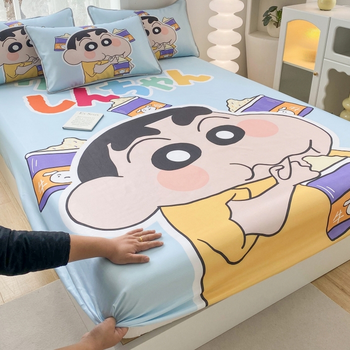 91家纺网 家纺一手货源 找家纺 一电 2025新款跨境电商外贸夏季卡通冰丝凉席床笠可水洗学生宿舍单人空调席子 奶茶小新