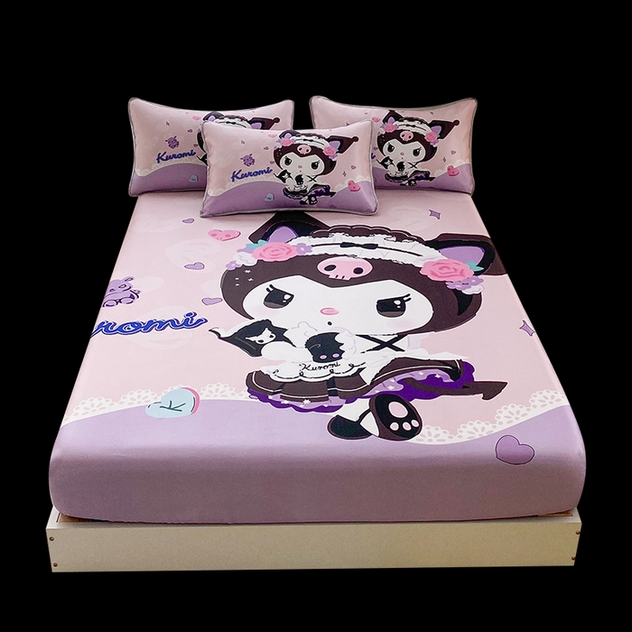 91家纺网 家纺一手货源 找家纺 一电 2025新款跨境电商外贸夏季卡通冰丝凉席床笠可水洗学生宿舍单人空调席子 公主库洛米