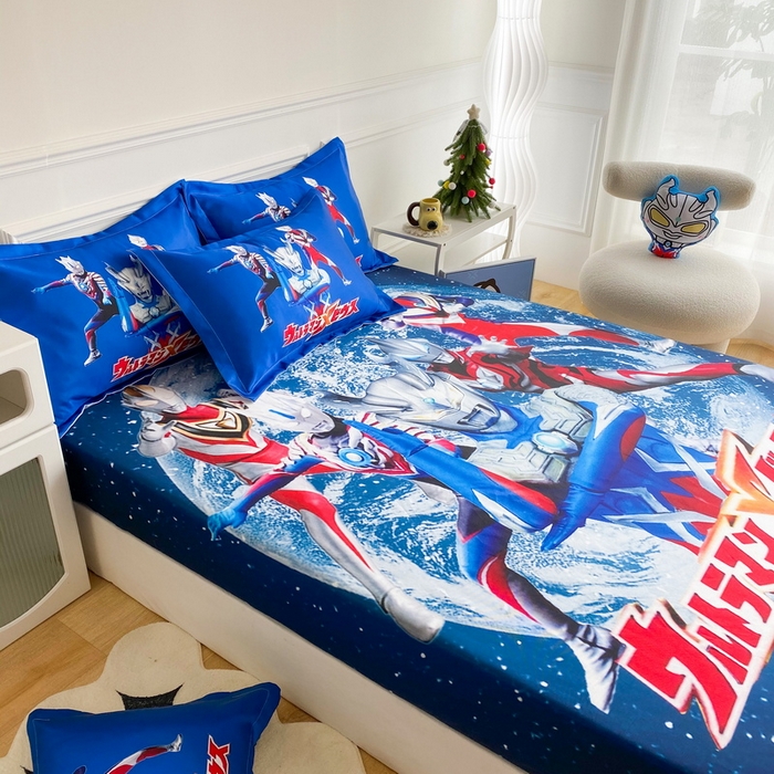 91家纺网 家纺一手货源 找家纺 一电 2025新款跨境电商外贸夏季卡通冰丝凉席床笠可水洗学生宿舍单人空调席子 奥特警卫队