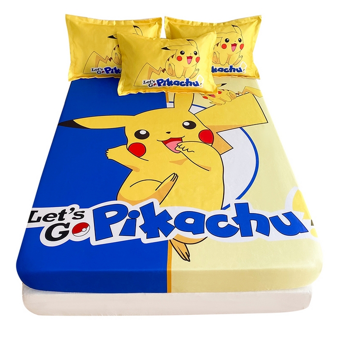 91家纺网 家纺一手货源 找家纺 一电 2025新款跨境电商外贸夏季卡通冰丝凉席床笠可水洗学生宿舍单人空调席子 淘气皮卡丘