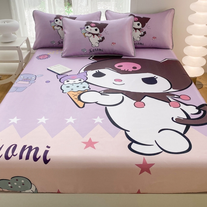 91家纺网 家纺一手货源 找家纺 一电 2025新款跨境电商外贸夏季卡通冰丝凉席床笠可水洗学生宿舍单人空调席子 甜筒库洛米