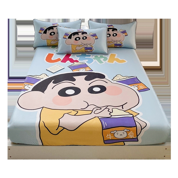 91家纺网 家纺一手货源 找家纺 一电 2025新款跨境电商外贸夏季卡通冰丝凉席床笠可水洗学生宿舍单人空调席子 奶茶小新