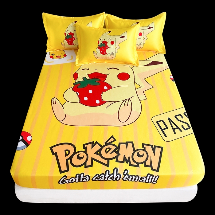 91家纺网 家纺一手货源 找家纺 一电 2025新款跨境电商外贸夏季卡通冰丝凉席床笠可水洗学生宿舍单人空调席子 草莓皮卡丘