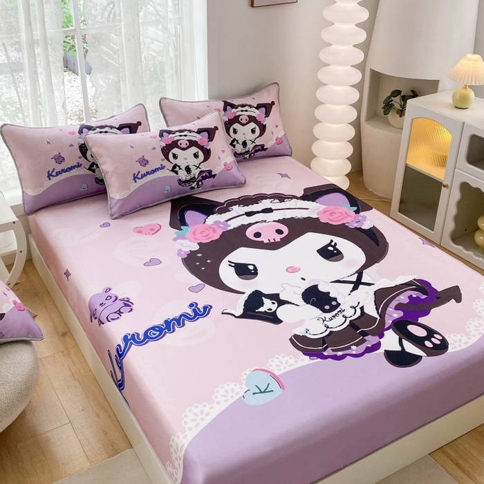 91家纺网 家纺一手货源 找家纺 一电 2025新款跨境电商外贸夏季卡通冰丝凉席床笠可水洗学生宿舍单人空调席子 公主库洛米