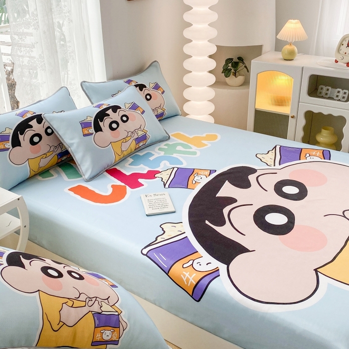 91家纺网 家纺一手货源 找家纺 一电 2025新款跨境电商外贸夏季卡通冰丝凉席床笠可水洗学生宿舍单人空调席子 奶茶小新