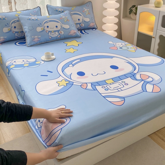 91家纺网 家纺一手货源 找家纺 一电 2025新款跨境电商外贸夏季卡通冰丝凉席床笠可水洗学生宿舍单人空调席子 太空玉桂狗