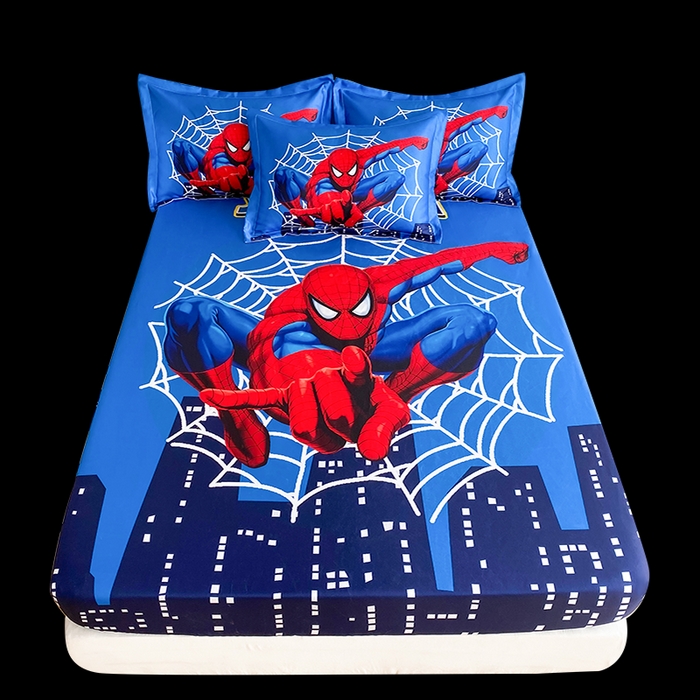 91家纺网 家纺一手货源 找家纺 一电 2025新款跨境电商外贸夏季卡通冰丝凉席床笠可水洗学生宿舍单人空调席子 蜘蛛侠