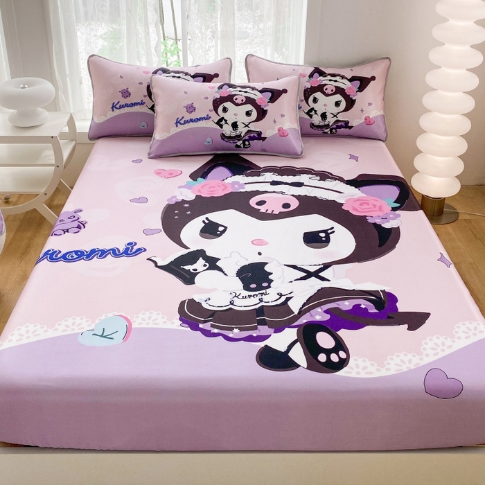 91家纺网 家纺一手货源 找家纺 一电 2025新款跨境电商外贸夏季卡通冰丝凉席床笠可水洗学生宿舍单人空调席子 公主库洛米