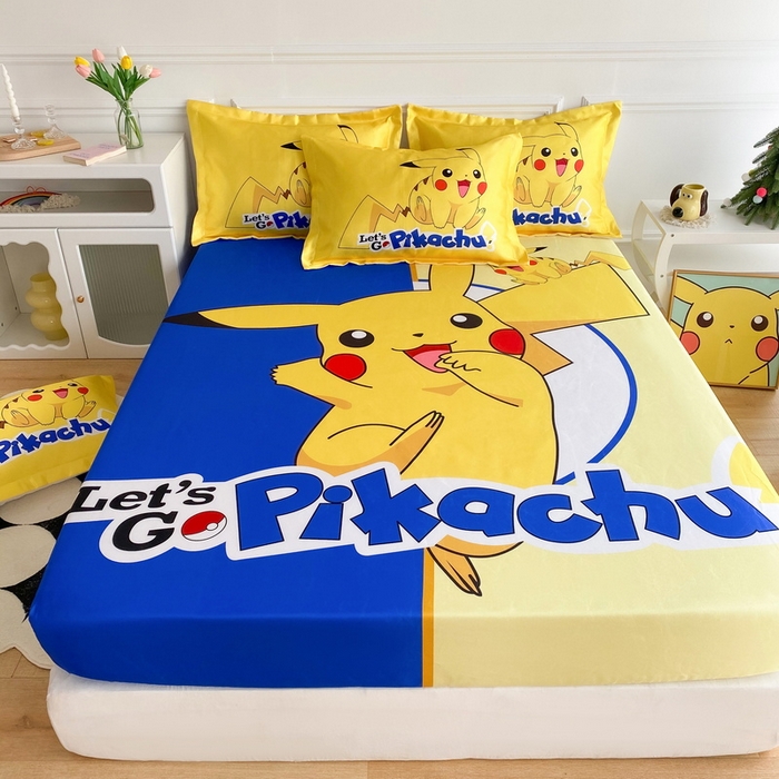 91家纺网 家纺一手货源 找家纺 一电 2025新款跨境电商外贸夏季卡通冰丝凉席床笠可水洗学生宿舍单人空调席子 淘气皮卡丘