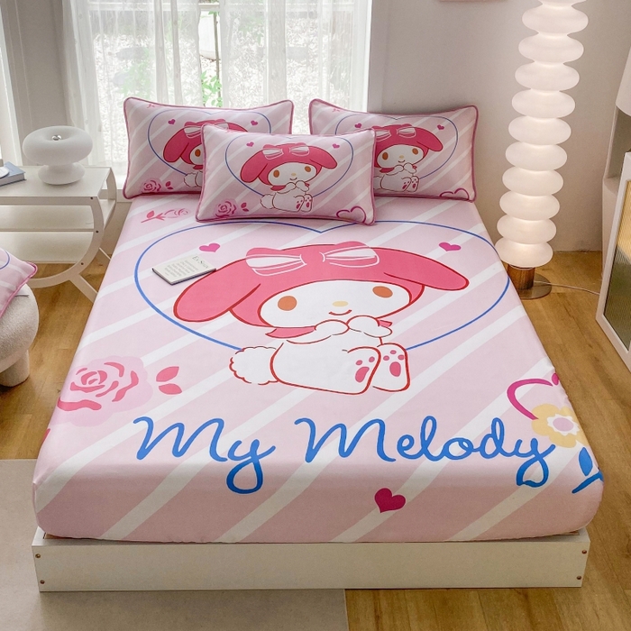 91家纺网 家纺一手货源 找家纺 一电 2025新款跨境电商外贸夏季卡通冰丝凉席床笠可水洗学生宿舍单人空调席子 咪咪美乐