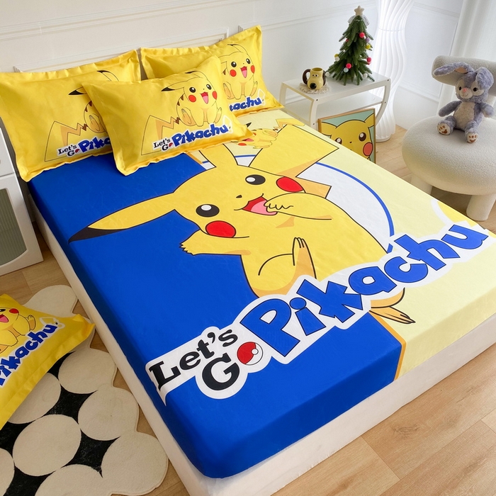 91家纺网 家纺一手货源 找家纺 一电 2025新款跨境电商外贸夏季卡通冰丝凉席床笠可水洗学生宿舍单人空调席子 淘气皮卡丘