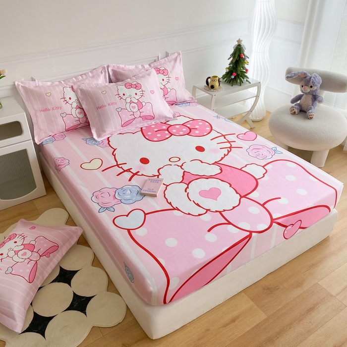 91家纺网 家纺一手货源 找家纺 一电 2025新款跨境电商外贸夏季卡通冰丝凉席床笠可水洗学生宿舍单人空调席子 害羞KT