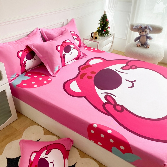 91家纺网 家纺一手货源 找家纺 一电 2025新款跨境电商外贸夏季卡通冰丝凉席床笠可水洗学生宿舍单人空调席子 草莓大雄