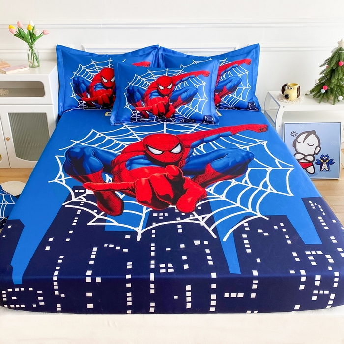 91家纺网 家纺一手货源 找家纺 一电 2025新款跨境电商外贸夏季卡通冰丝凉席床笠可水洗学生宿舍单人空调席子 蜘蛛侠