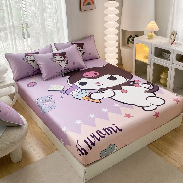 91家纺网 家纺一手货源 找家纺 一电 2025新款跨境电商外贸夏季卡通冰丝凉席床笠可水洗学生宿舍单人空调席子 甜筒库洛米