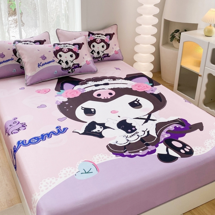 91家纺网 家纺一手货源 找家纺 一电 2025新款跨境电商外贸夏季卡通冰丝凉席床笠可水洗学生宿舍单人空调席子 公主库洛米