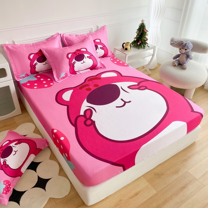 91家纺网 家纺一手货源 找家纺 一电 2025新款跨境电商外贸夏季卡通冰丝凉席床笠可水洗学生宿舍单人空调席子 草莓大雄