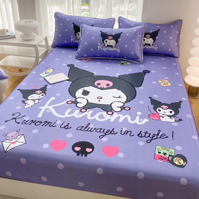 91家纺网 家纺一手货源 找家纺 一电 2025新款跨境电商外贸夏季卡通冰丝凉席床笠可水洗学生宿舍单人空调席子 圆点库洛米