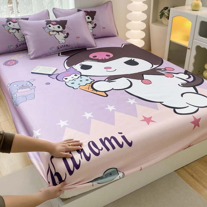 91家纺网 家纺一手货源 找家纺 一电 2025新款跨境电商外贸夏季卡通冰丝凉席床笠可水洗学生宿舍单人空调席子 甜筒库洛米