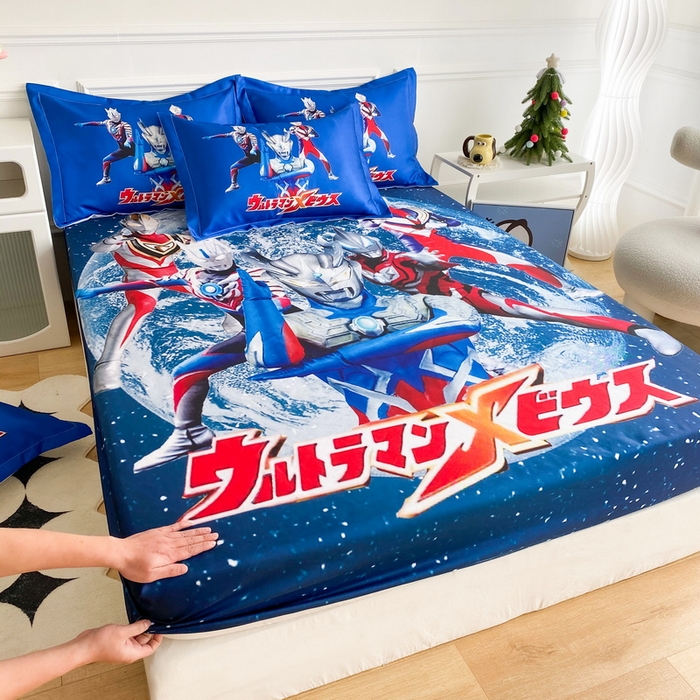 91家纺网 家纺一手货源 找家纺 一电 2025新款跨境电商外贸夏季卡通冰丝凉席床笠可水洗学生宿舍单人空调席子 奥特警卫队