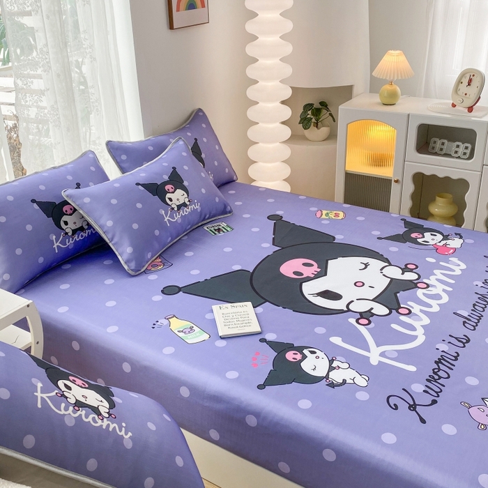 91家纺网 家纺一手货源 找家纺 一电 2025新款跨境电商外贸夏季卡通冰丝凉席床笠可水洗学生宿舍单人空调席子 圆点库洛米