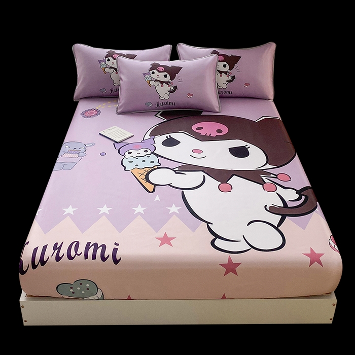 91家纺网 家纺一手货源 找家纺 一电 2025新款跨境电商外贸夏季卡通冰丝凉席床笠可水洗学生宿舍单人空调席子 甜筒库洛米