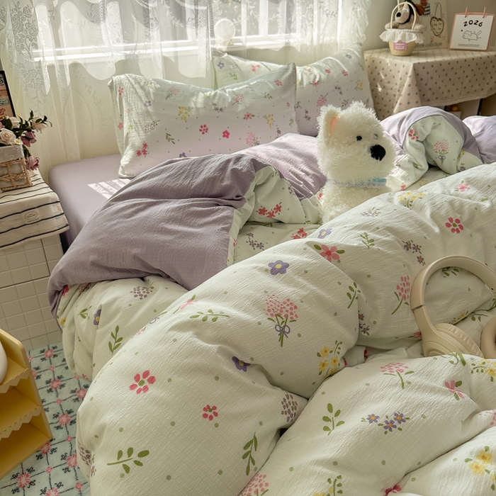 91家纺网 家纺一手货源 找家纺 花伞家居 2025新款印花双层纱四件套（提供买家秀） 春沐