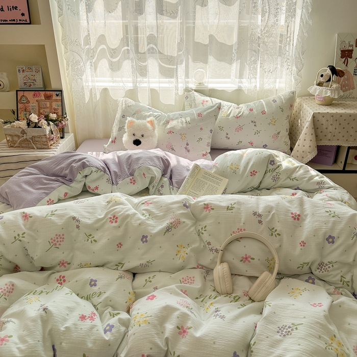 91家纺网 家纺一手货源 找家纺 花伞家居 2025新款印花双层纱四件套（提供买家秀） 春沐