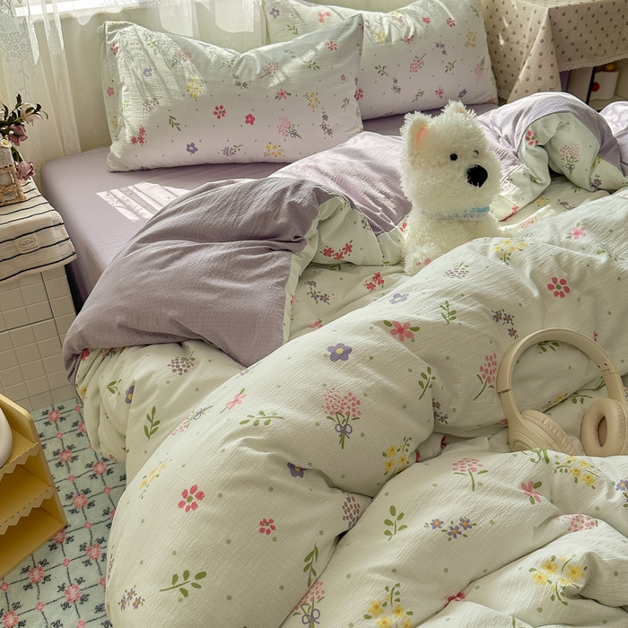 91家纺网 家纺一手货源 找家纺 花伞家居 2025新款印花双层纱四件套（提供买家秀） 春沐