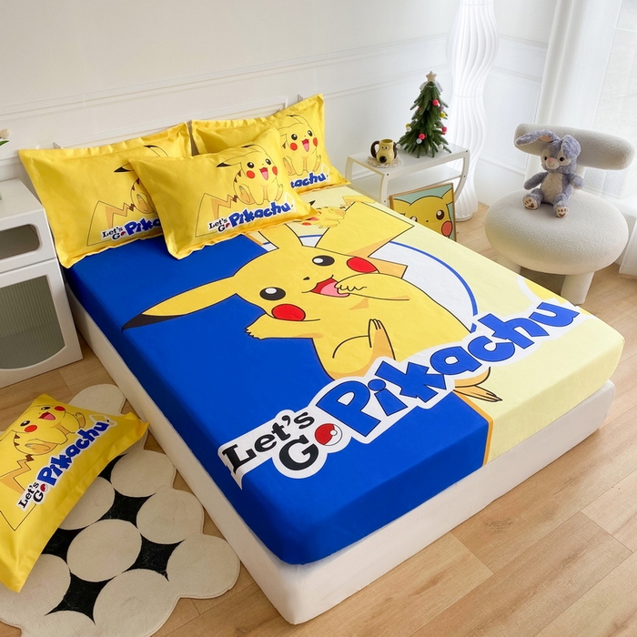 91家纺网 家纺一手货源 找家纺 一电 2025新款跨境电商外贸夏季卡通冰丝凉席床笠可水洗学生宿舍单人空调席子 淘气皮卡丘