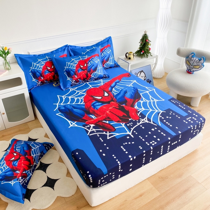 91家纺网 家纺一手货源 找家纺 一电 2025新款跨境电商外贸夏季卡通冰丝凉席床笠可水洗学生宿舍单人空调席子 蜘蛛侠