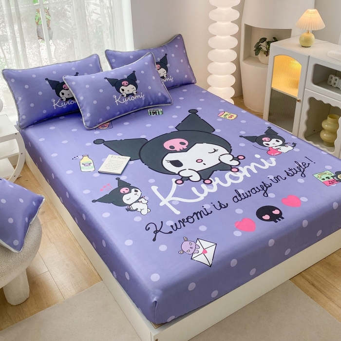 91家纺网 家纺一手货源 找家纺 一电 2025新款跨境电商外贸夏季卡通冰丝凉席床笠可水洗学生宿舍单人空调席子 圆点库洛米