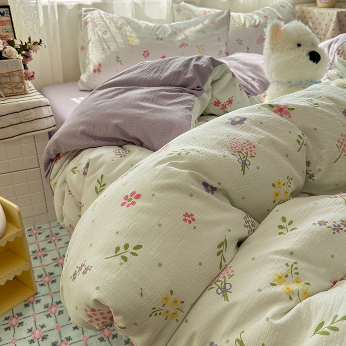 91家纺网 家纺一手货源 找家纺 花伞家居 2025新款印花双层纱四件套（提供买家秀） 春沐