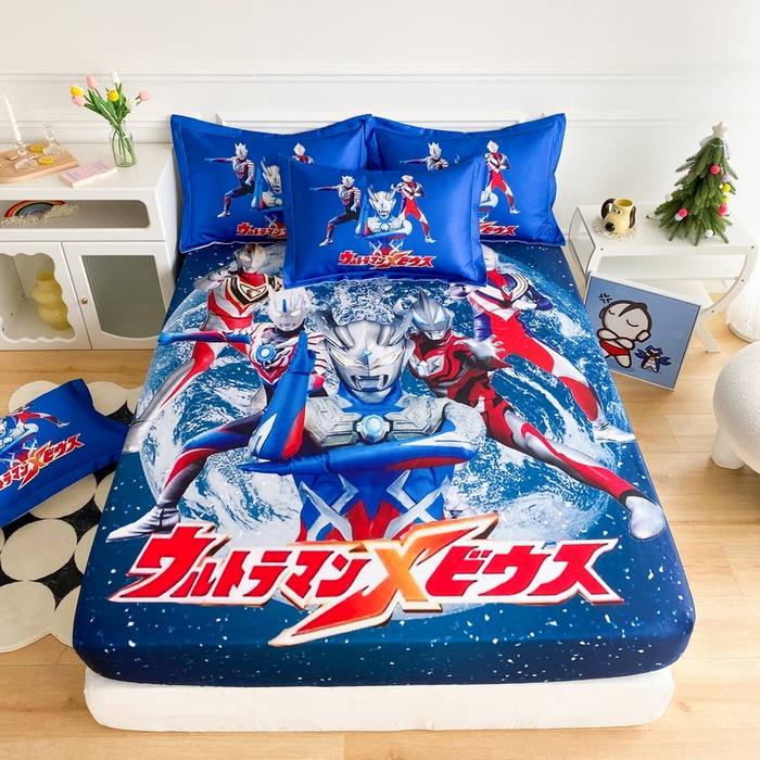 91家纺网 家纺一手货源 找家纺 一电 2025新款跨境电商外贸夏季卡通冰丝凉席床笠可水洗学生宿舍单人空调席子 奥特警卫队