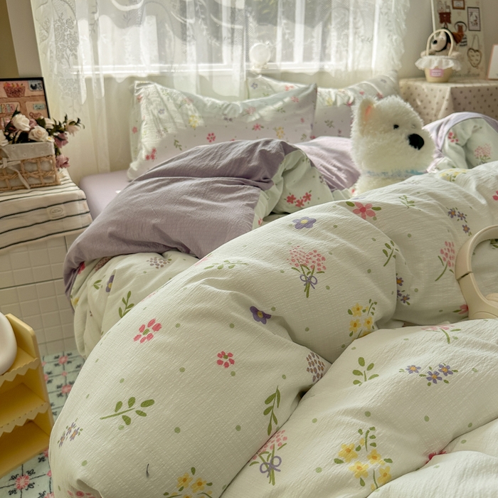 91家纺网 家纺一手货源 找家纺 花伞家居 2025新款印花双层纱四件套（提供买家秀） 春沐