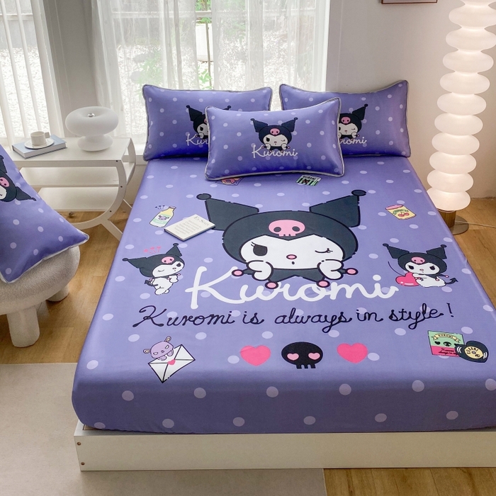 91家纺网 家纺一手货源 找家纺 一电 2025新款跨境电商外贸夏季卡通冰丝凉席床笠可水洗学生宿舍单人空调席子 圆点库洛米