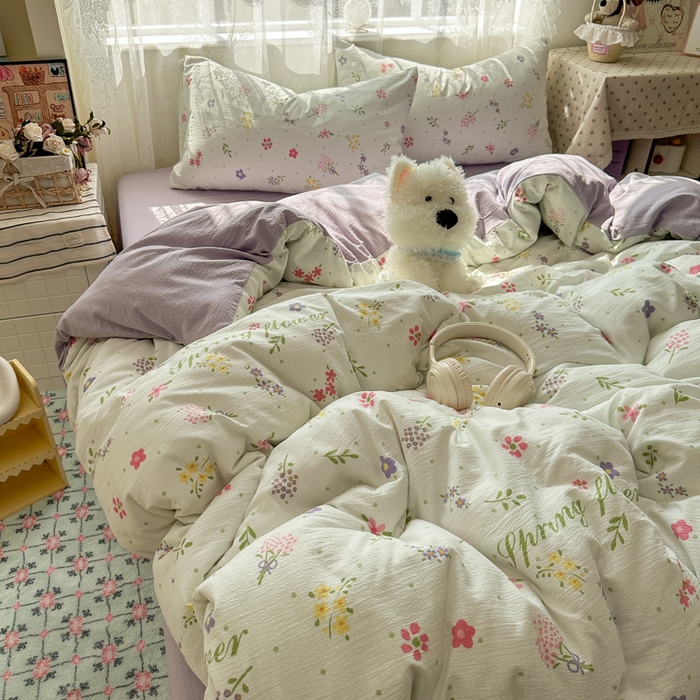 91家纺网 家纺一手货源 找家纺 花伞家居 2025新款印花双层纱四件套（提供买家秀） 春沐