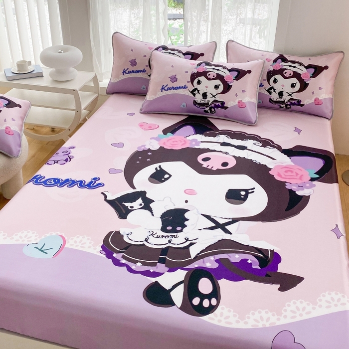 91家纺网 家纺一手货源 找家纺 一电 2025新款跨境电商外贸夏季卡通冰丝凉席床笠可水洗学生宿舍单人空调席子 公主库洛米