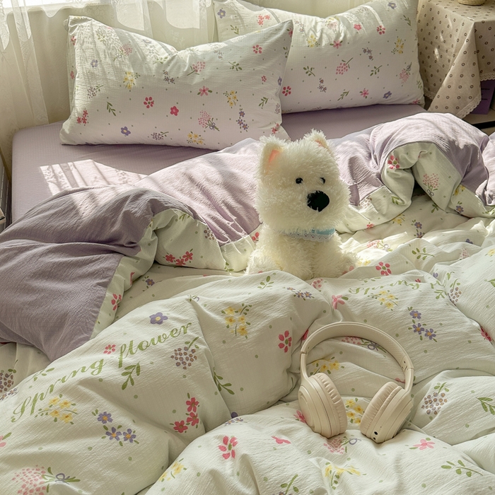 91家纺网 家纺一手货源 找家纺 花伞家居 2025新款印花双层纱四件套（提供买家秀） 春沐