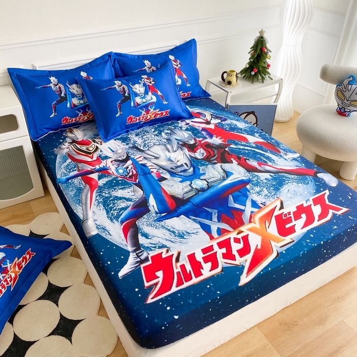 91家纺网 家纺一手货源 找家纺 一电 2025新款跨境电商外贸夏季卡通冰丝凉席床笠可水洗学生宿舍单人空调席子 奥特警卫队