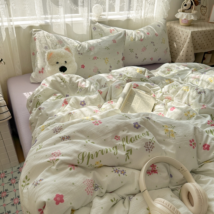 91家纺网 家纺一手货源 找家纺 花伞家居 2025新款印花双层纱四件套（提供买家秀） 春沐