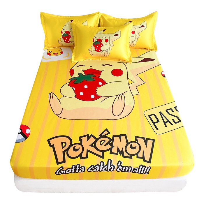 91家纺网 家纺一手货源 找家纺 一电 2025新款跨境电商外贸夏季卡通冰丝凉席床笠可水洗学生宿舍单人空调席子 草莓皮卡丘