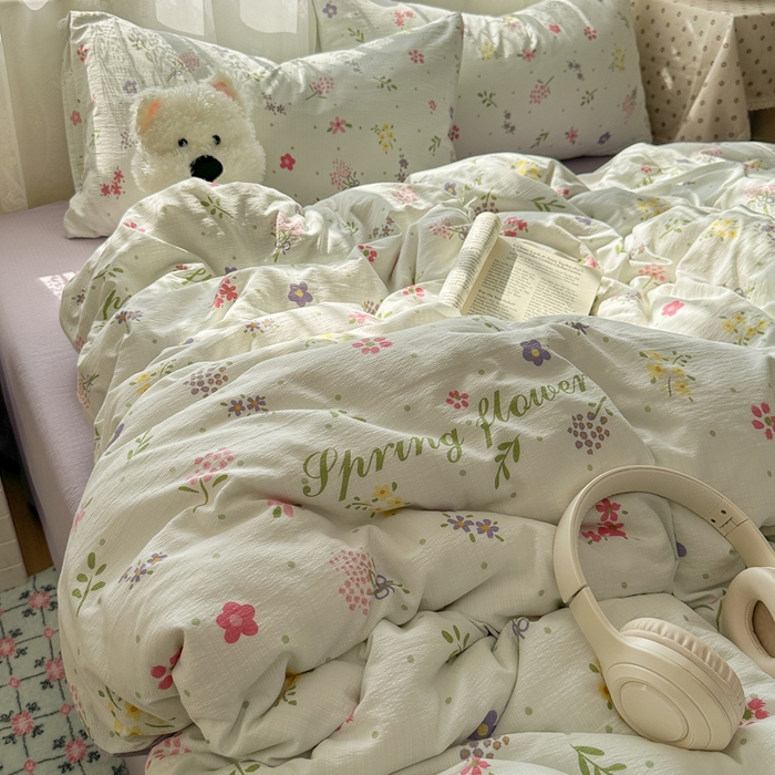 91家纺网 家纺一手货源 找家纺 花伞家居 2025新款印花双层纱四件套（提供买家秀） 春沐