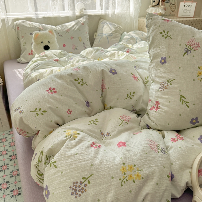 91家纺网 家纺一手货源 找家纺 花伞家居 2025新款印花双层纱四件套（提供买家秀） 春沐