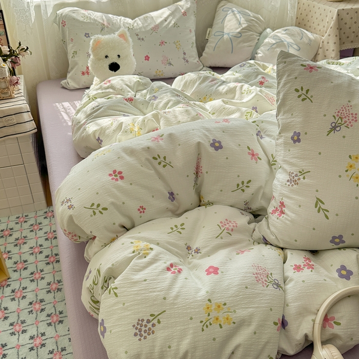 91家纺网 家纺一手货源 找家纺 花伞家居 2025新款印花双层纱四件套（提供买家秀） 春沐