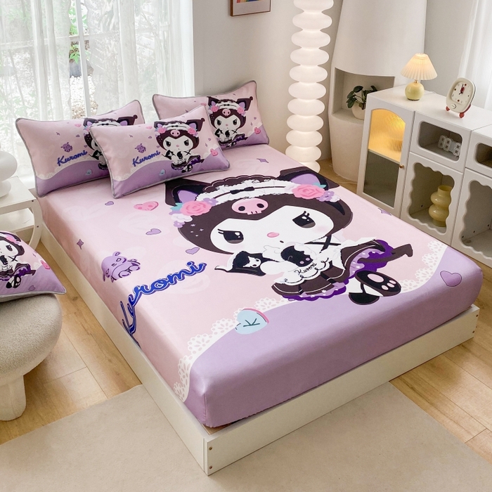 91家纺网 家纺一手货源 找家纺 一电 2025新款跨境电商外贸夏季卡通冰丝凉席床笠可水洗学生宿舍单人空调席子 公主库洛米