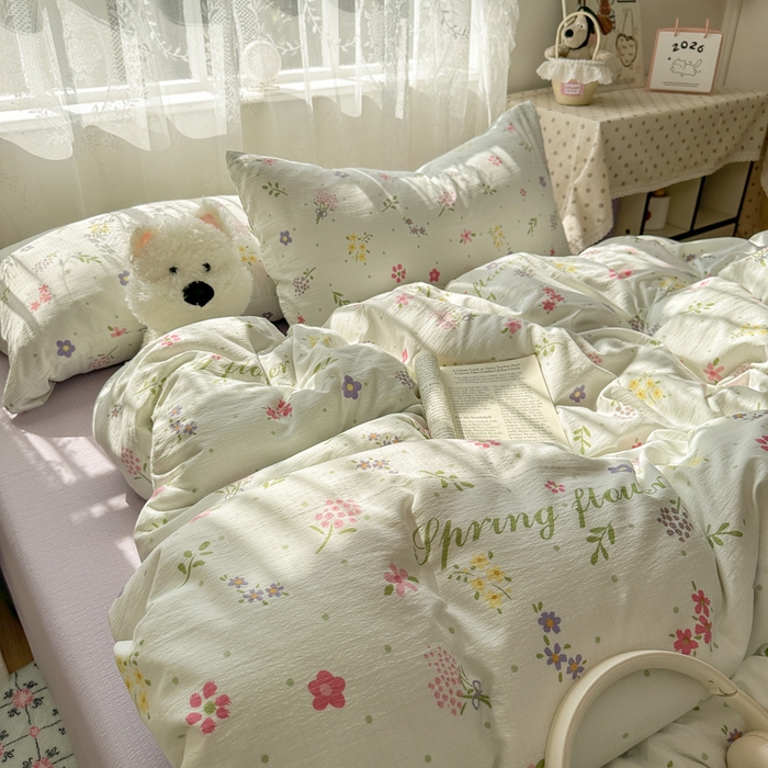 91家纺网 家纺一手货源 找家纺 花伞家居 2025新款印花双层纱四件套（提供买家秀） 春沐